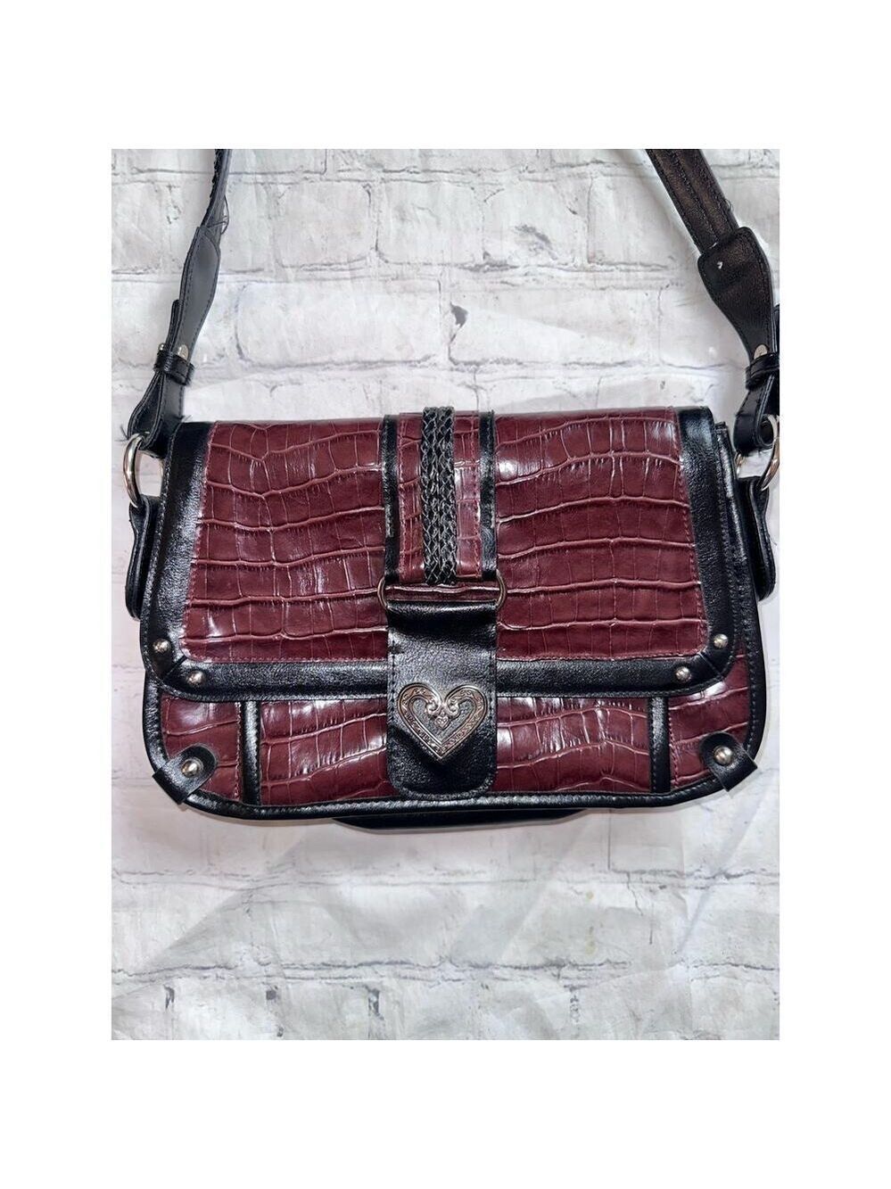Retro Style Faux Crocodile Skin Brown/Black With Silver Metal Multi Pocket Purse - Picture 2 of 13